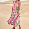 Women's Summer Casual Fashion Easter Printed Sleeveless Round Neck Pocket Dress
