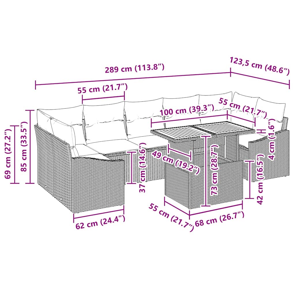 Garden Sofa Set with Cushions and Storage 8 pcs Black and Beige