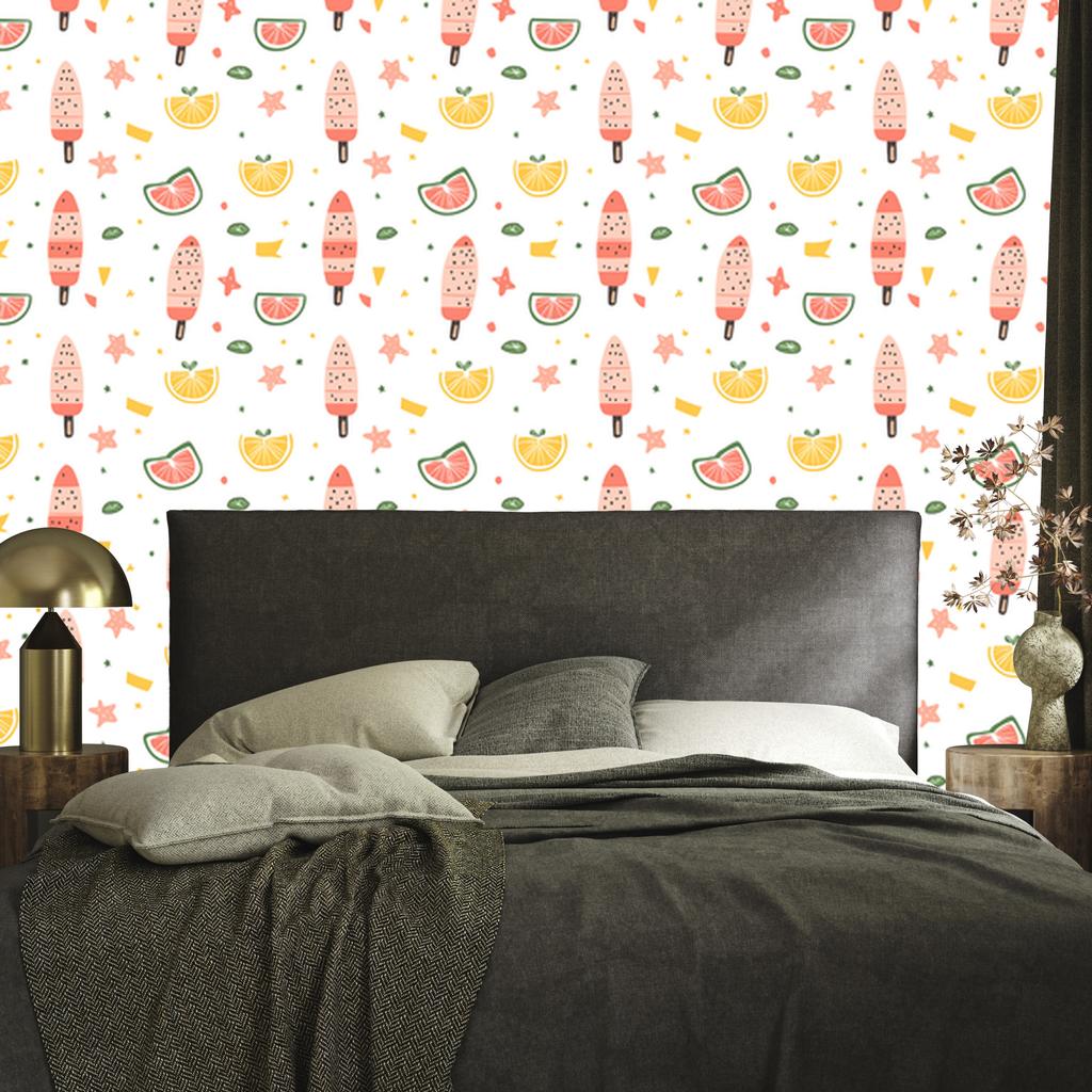 Summer Wallpaper in White, Cream, Coral and Peach for Living Room and Bedroom 50x1000