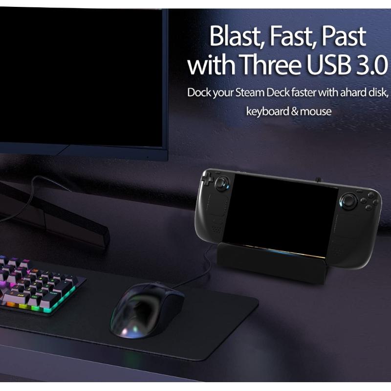 Портативная док-станция 6-в-1 для Steam Deck HDMI2.0 4K@60Hz Gigabit-Ethernet 3 порта USB 3.0 Порт USB-C для игр