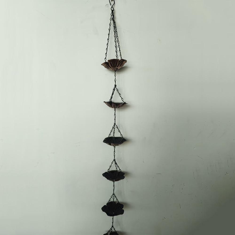 Japanese Style Metal Tulip Rain Chain 7 Cups Hanging Rain Chain for Gutters Flower-shaped Directs Water Rainwater Diverter Chain