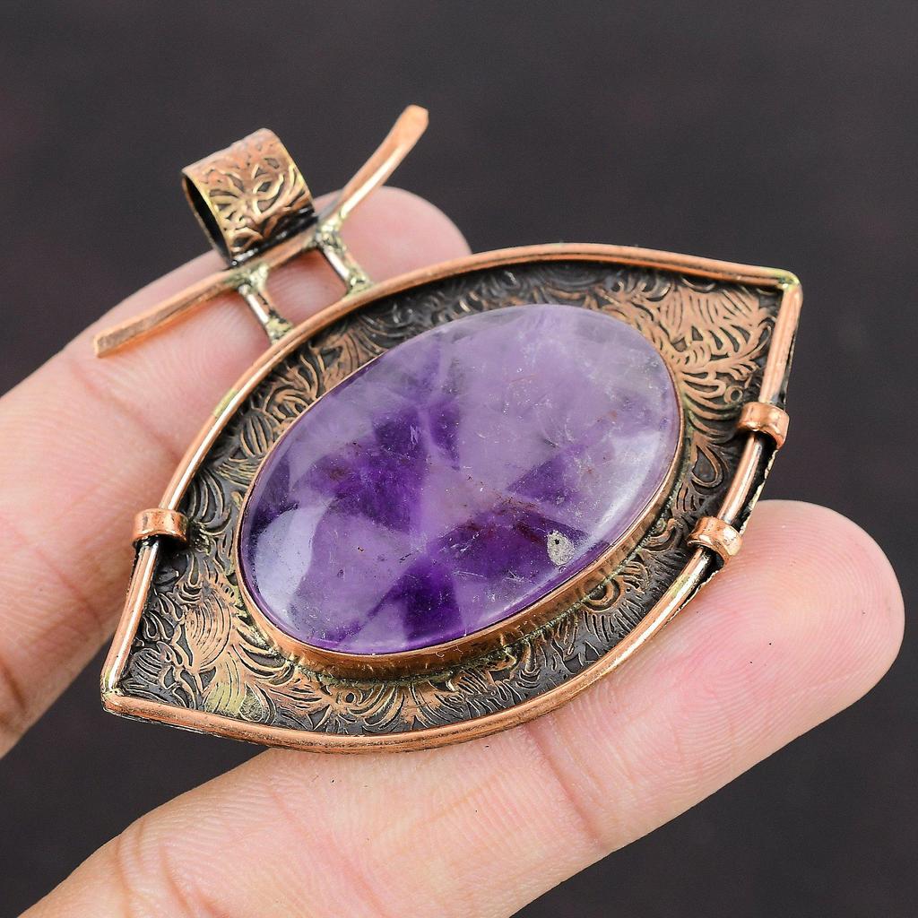 Подвеска со звездным аметистом, медная подвеска, украшения ручной работы в стиле бохо, подвеска из натурального драгоценного камня, медная подвеска в современном стиле, специальный подарок для женщин