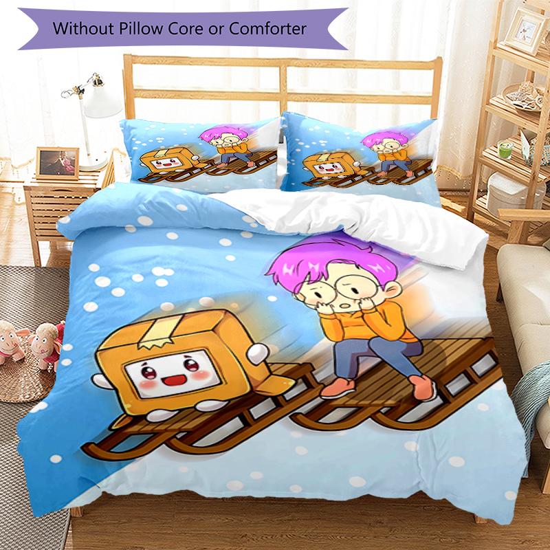 3pcs Lankybox Foxy and Rocky pattern bedding set duvet cover set includes duvet cover &pillowcases, perfect all season bedroom decoration & gift