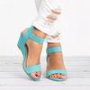 Summer Flat-bottomed Wedge Sandals Women's Large-size Belt Buckle Open-toe One-word High-heeled Sandals Women's