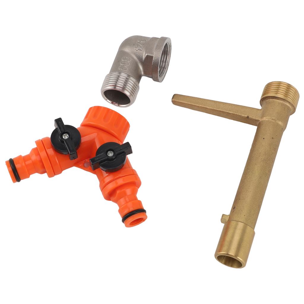 Quick Coupler Valve Key G3/4 Brass with 2 Way Water Hose Splitter Quick Water Intake Valve Key for