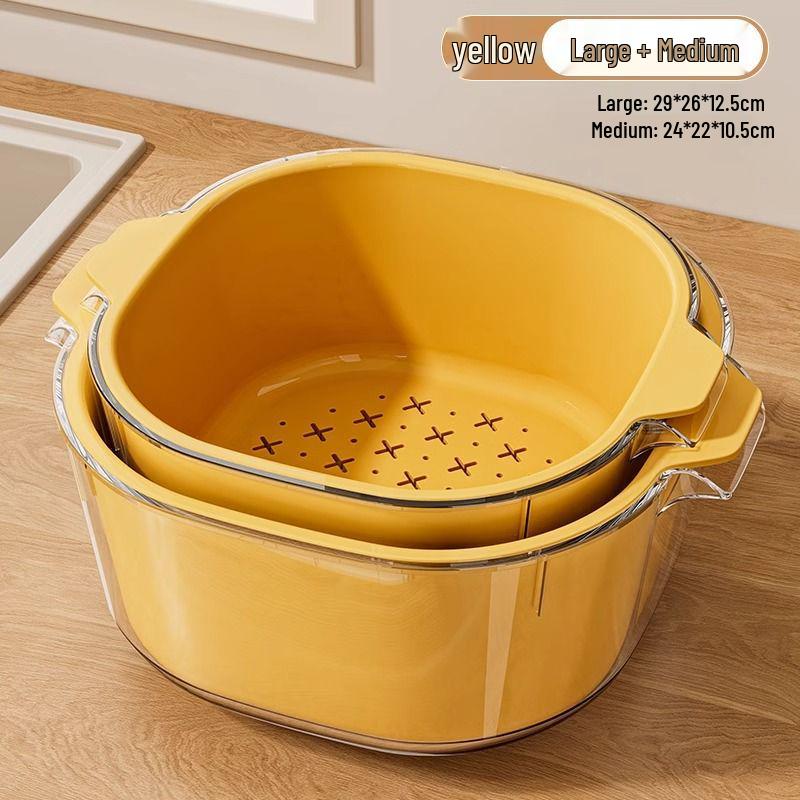 Double-Layer Kitchen Drain Basket for Fruits & Vegetables - Food-Grade Storage & Strainer