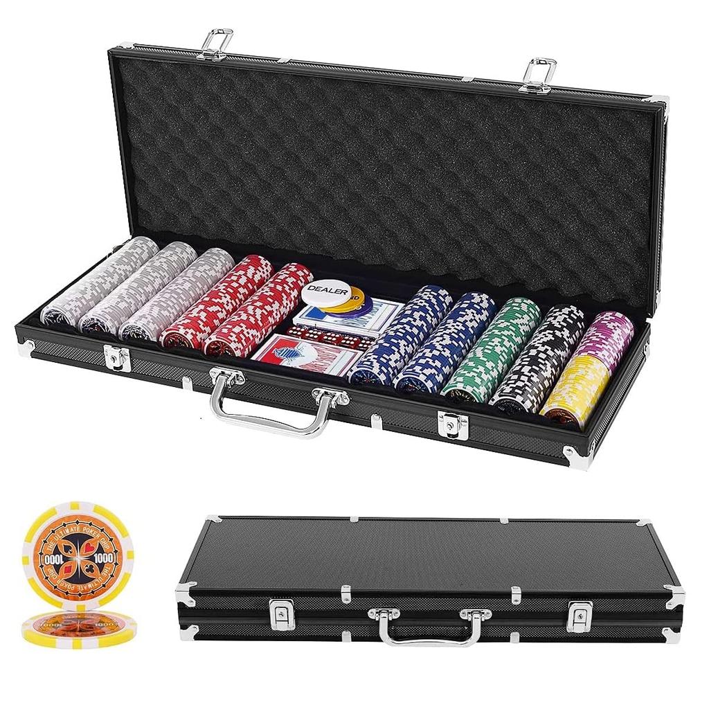 BestBuy Poker Set Chip Set 500 Pieces Пронумерованные покерные фишки Фишки казино с игральными картами и матово-черным футляром (500 штук)