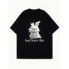 Черная футболка оверсайз с сердитым белым кроликом и надписью Bad Hare Day для повседневной носки