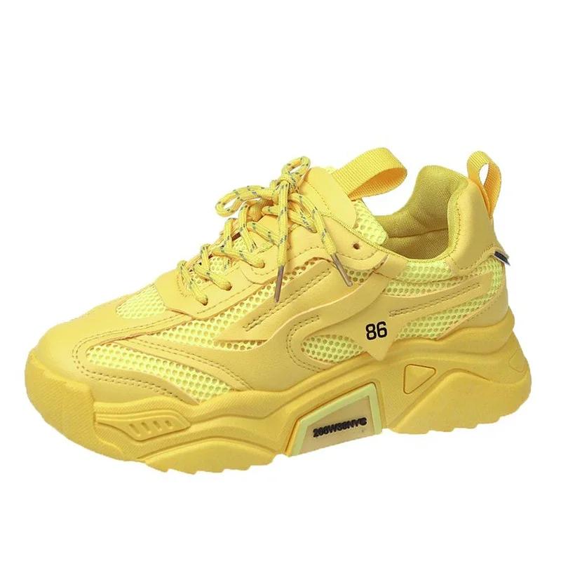 2024 Новые весенне-осенние кроссовки на платформе для женщин, повседневные кроссовки на шнуровке с толстой подошвой, женские нескользящие желтые кроссовки Mujer