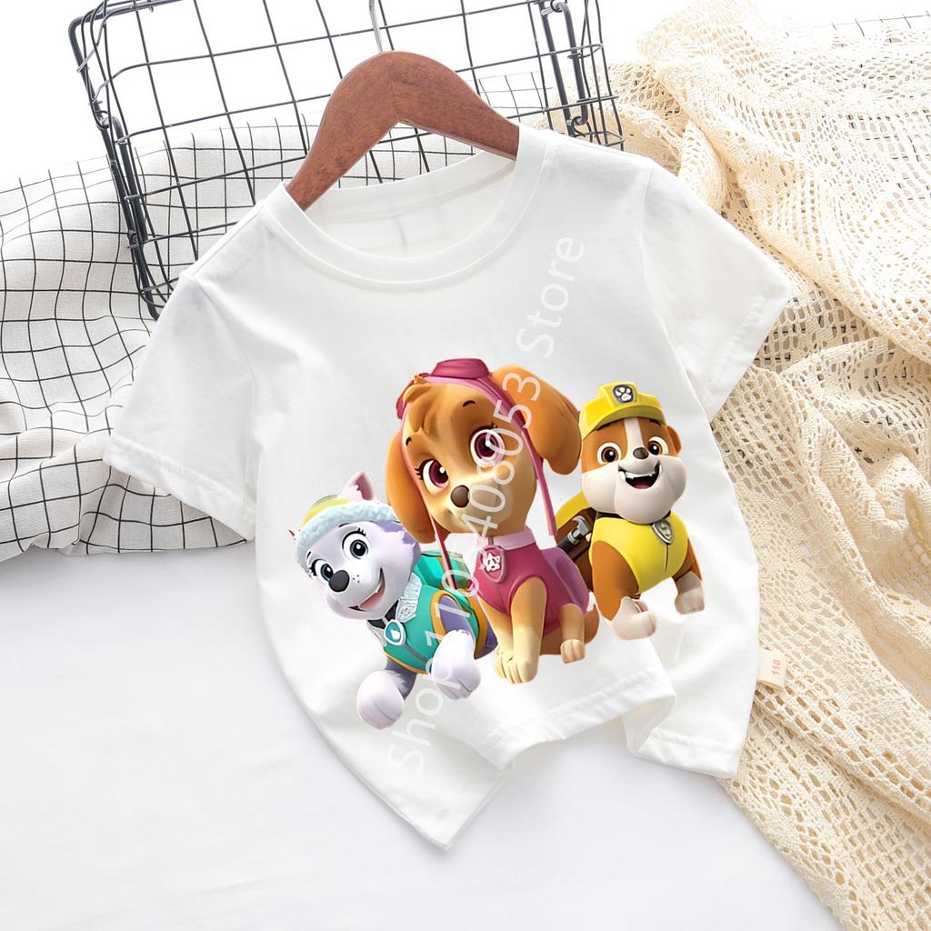 Children Short Sleeve Tshirt Cartoon Chase Skye Print Pullover Boys Girls Summer Breathable Casual Cotton Tops Gifts