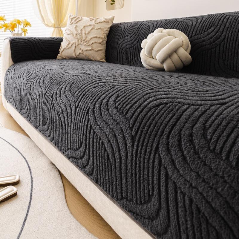 1PC Plush Thickened Sofa Cushion Autumn and Winter Fixed Anti-slip Anti-cat Scratch in-line One-piece Cushion Cover Towel