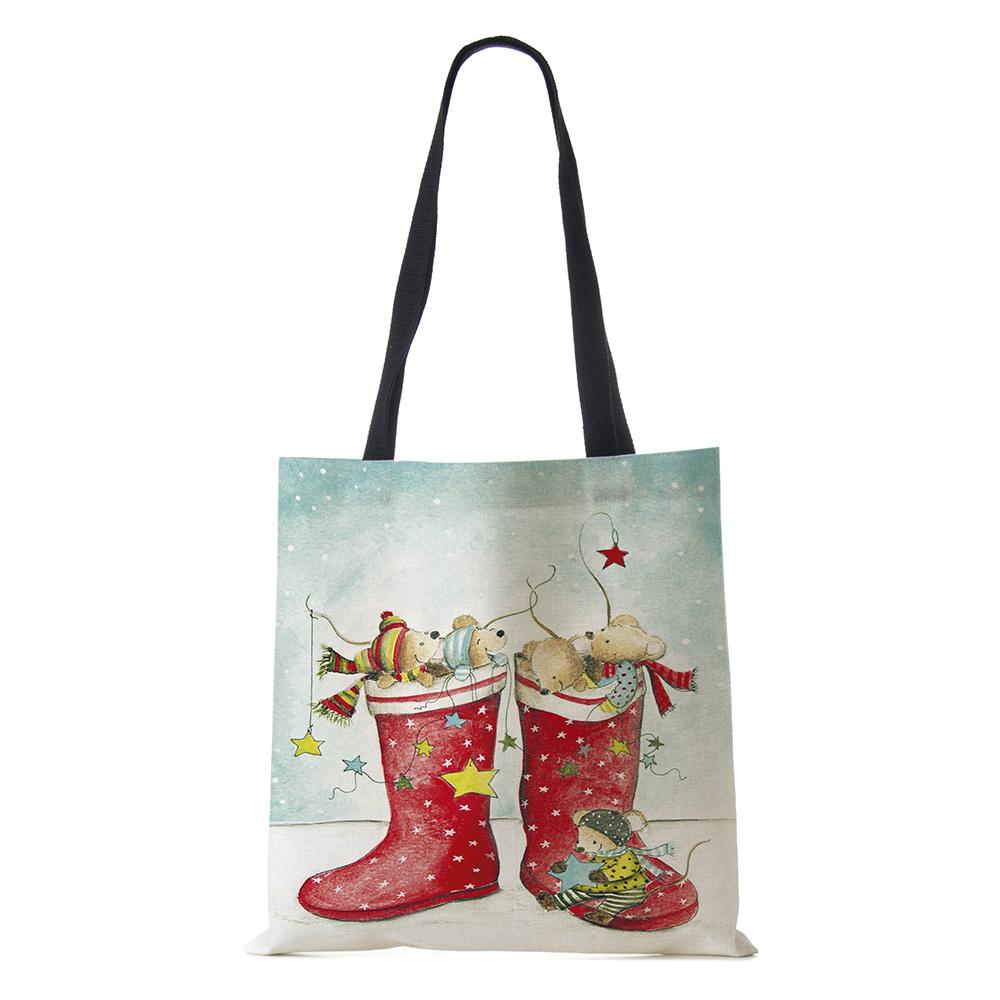 Холщовая сумка-шоппер Харадзюку Мультяшный Рождественский Лосьженская Сумка через плечо Корейская Многоразовая Большой вместимости Складная Сумка-тоут Сумки KTY