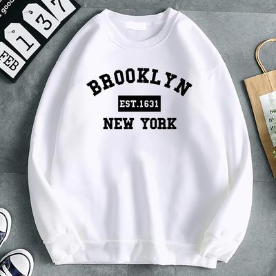 Простой модный женский свитшот Brooklyn Est. 1631 Нью-Йорк Принт Буквы Толстовки с капюшоном Теплые Удобные Пуловеры Мягкая Одежда