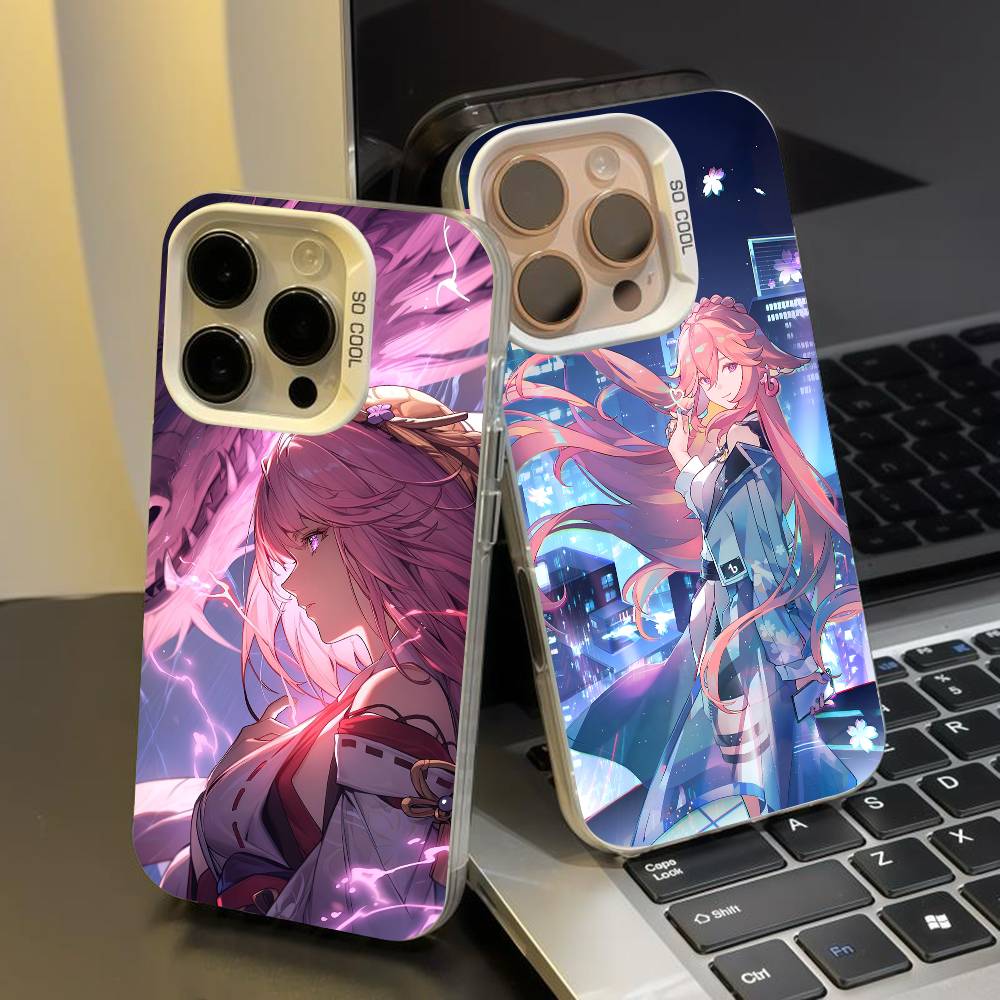 Чехол для телефона Yae Miko Genshin Impact для iPhone 17 17Air 16 15 14 13 12 11 Pro Max Plus Цветной Серебристый