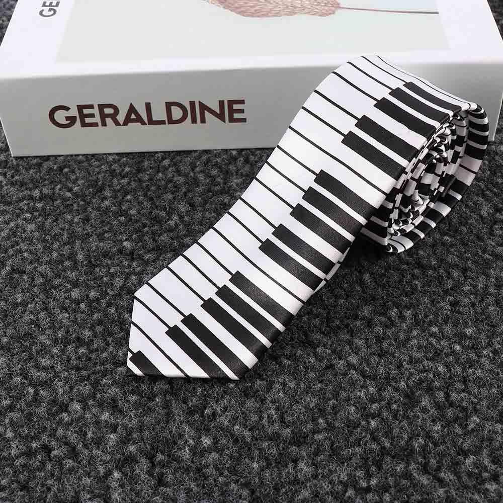Personalized Classic for Men Fancy Dress Music Tie Skinny Tie Piano Keyboard Necktie Black & White