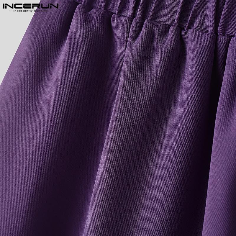 INCERUN Мужские эластичные талии, однотонные, повседневные, свободные, длинные брюки