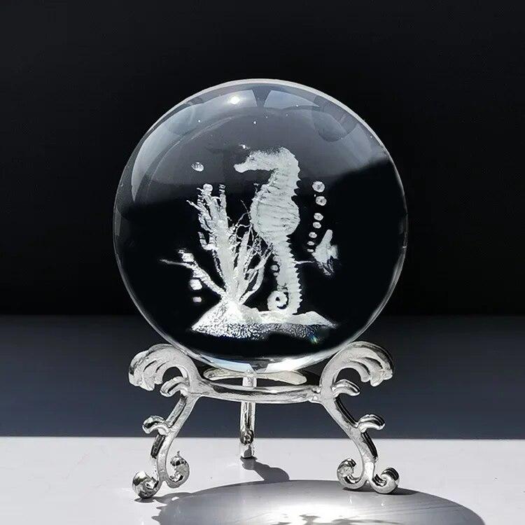 60 мм 3D хрустальный шар с лазерной гравировкой, стеклянные украшения, фигурка животного, коллекционные предметы, пресс-папье, домашний художественный декор с подставкой