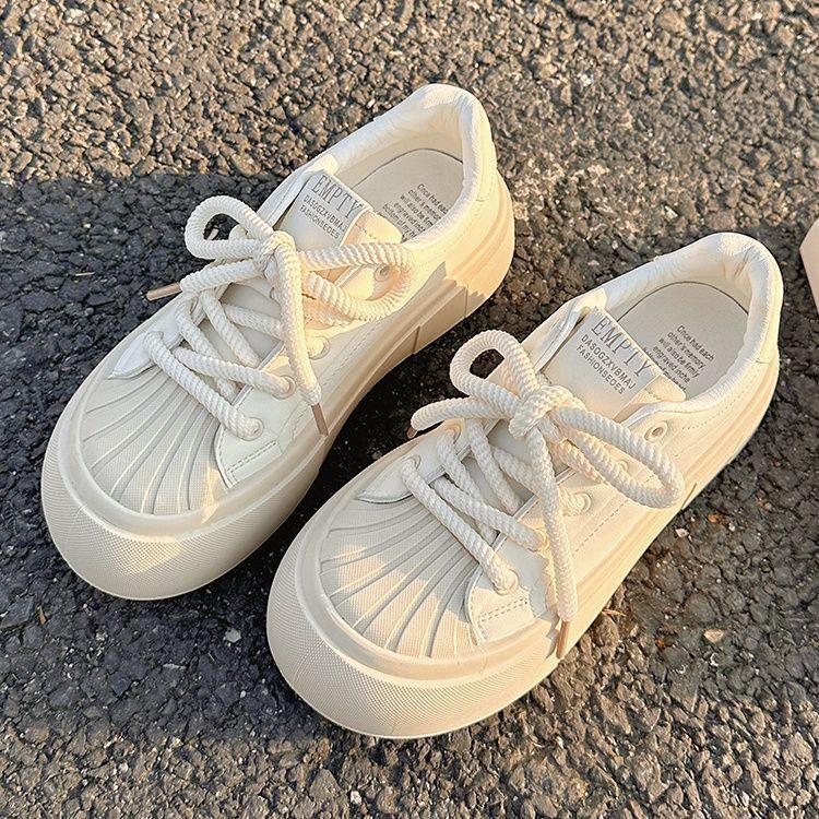 Shell head board shoes women's platform heightening white shoes 2024 spring new shoes versatile niche trendy casual women's shoes