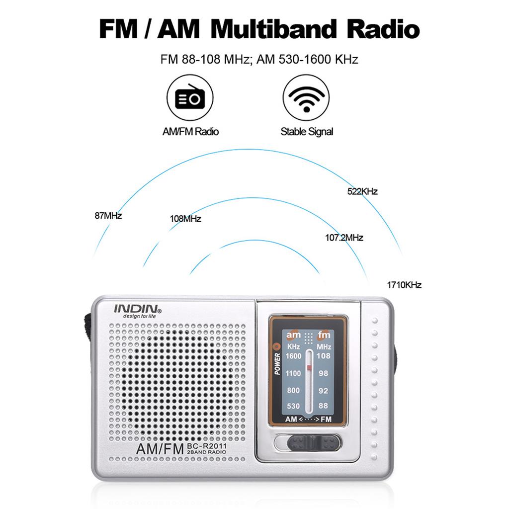 -R2011 AM FM Radio 2 Band Radio Receiver Portable ket Radio Built-in Spker w/ Hdphone Telescopic