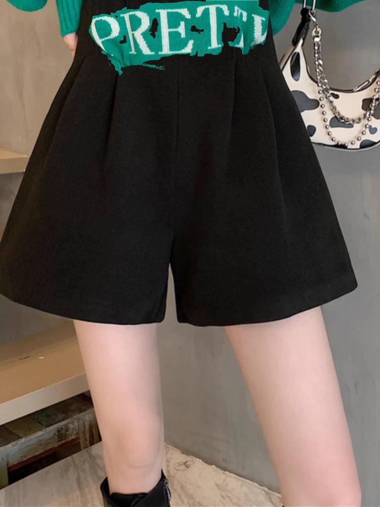 Women's High-Waist Woolen Shorts, Slim & Loose Wide-Leg Pants for Autumn/Winter 2023