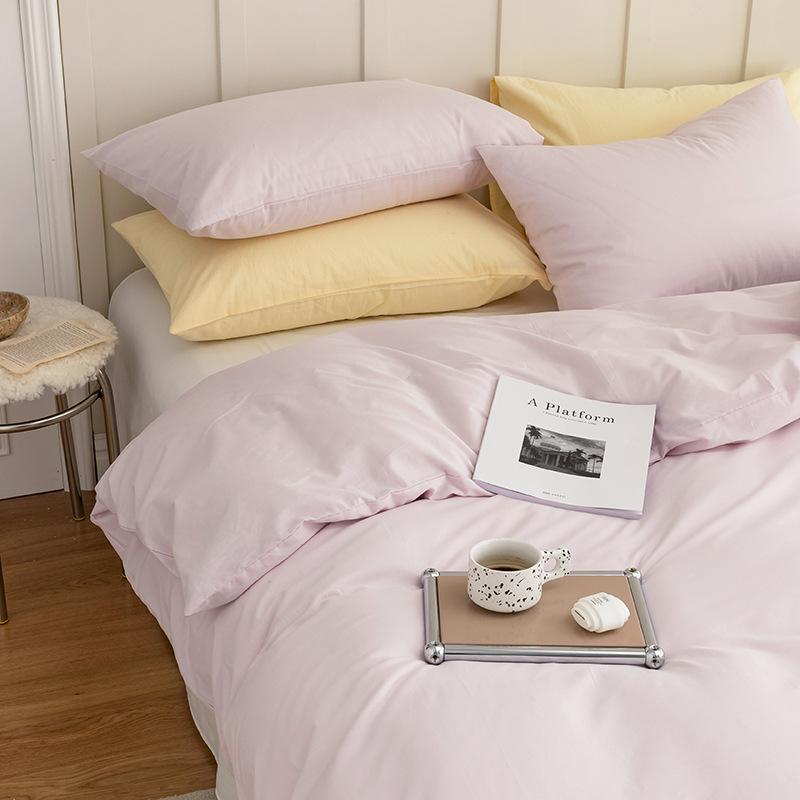 Сплошной цвет в скандинавском стиле, комплект из четырех предметов из чистого хлопка, простыня из хлопка, пододеяльник, простой комплект из трех предметов, пододеяльник