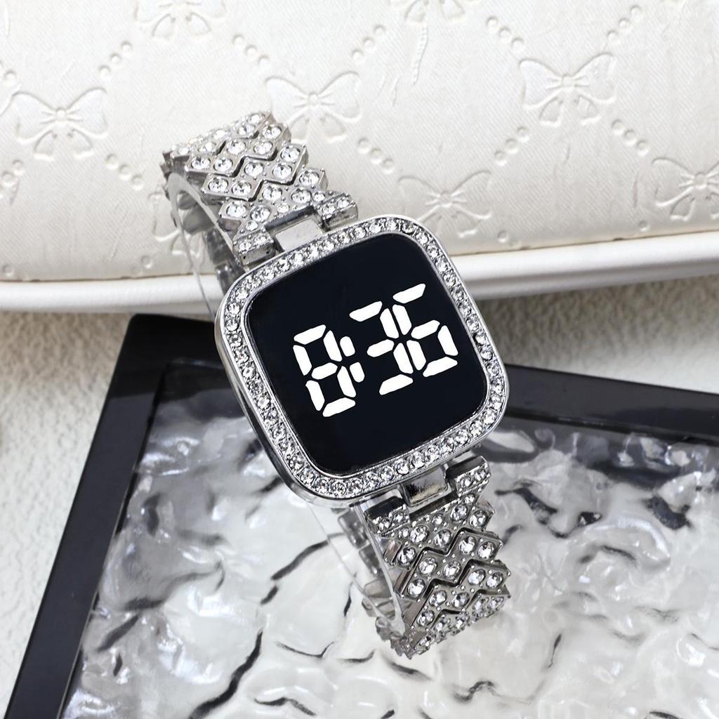 Свежие квадратные женские светодиодные сенсорные часы с бриллиантами