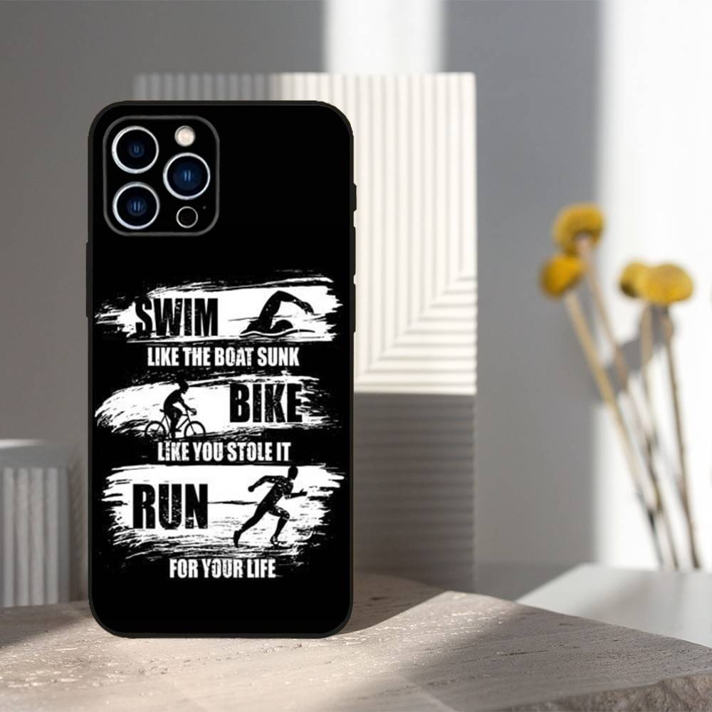 Triathlon Swim Bike Run For iPhone 12,14,13,15,16,11,17,X,Mini,XR,SE,XS,Plus,Pro,Max,8,7,Soft Silicone Black Case