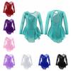 Kids Girls Long Sleeve Sequins Hollow Out Back Ballet Dance Gymnastic Leotard Dress Figure Ice Skating Dress