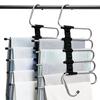 TITIROBA Pants Hangers, Stainless Steel, Set of 2, Space-Saving, Vertical/Horizontal Use, 5-Row, Foldable, Non-Slip, Non-Marking, Matte Black