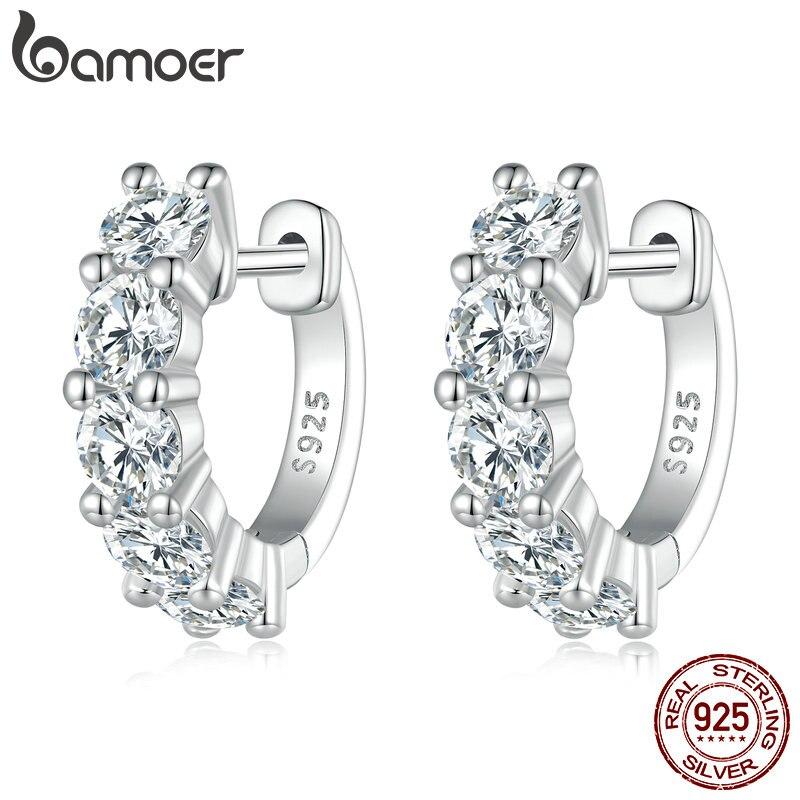 Серьги-кольца BAMOER D Color VVS1 EX из стерлингового серебра 925 пробы с муассанитом, блестящие 3,5 мм, круглые серьги с лабораторным бриллиантом и платиновым покрытием