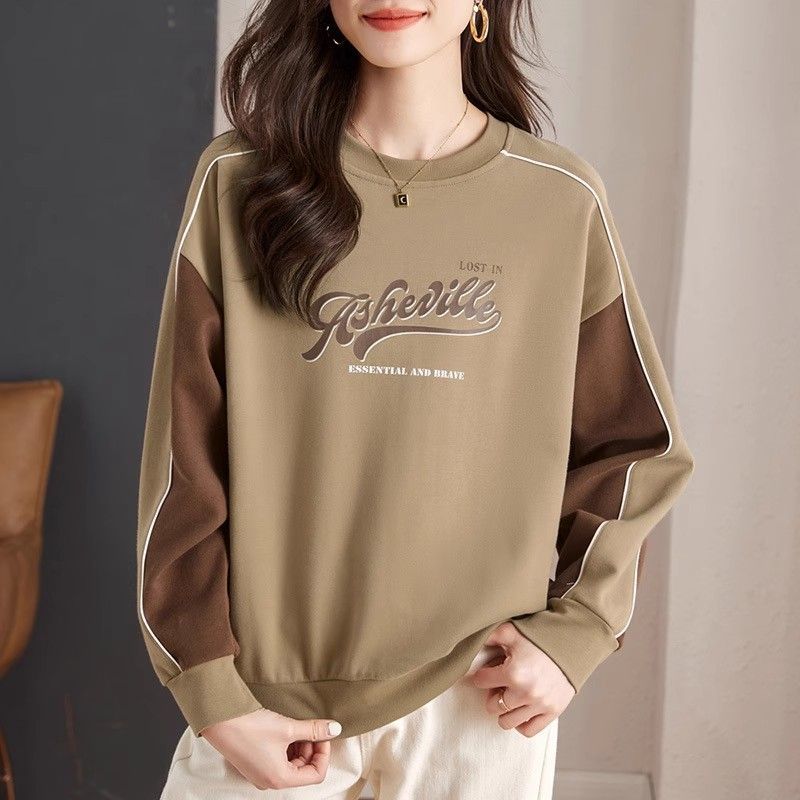 Autumn and Winter Women's Sweatshirt Contrasting Color Design and Patchwork Loose Long Sleeved Top Trend