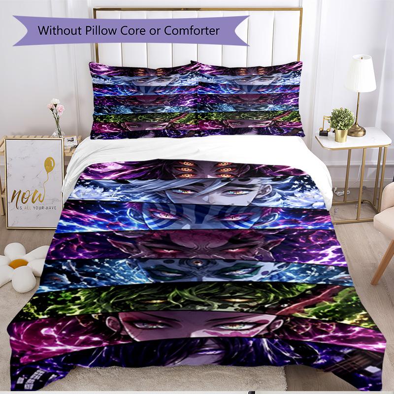3pcs Duvet Cover Set (1*Duvet Cover + 2*Pillowcase, Without Core), Demon Slayer Print Soft All‑Season Bedding Set, Home Bedroom Decor Gift