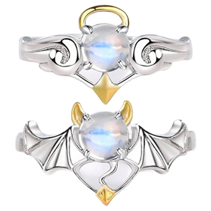 Пара парных колец ангел дьявол лунный камень кольцо для женщин мужчин открывающееся регулируемое любовное кольцо ювелирный подарок AVE