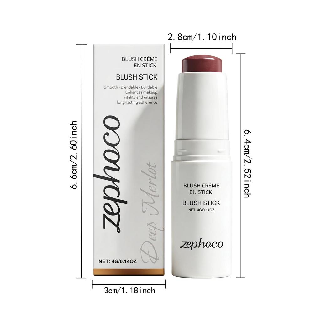 Zephoco Мягкий Матовый Стойкий Стик-Румяна Глубокий Бордовый - Портативный, Легко Наносится, Натуральный Финиш, Увлажняющий.