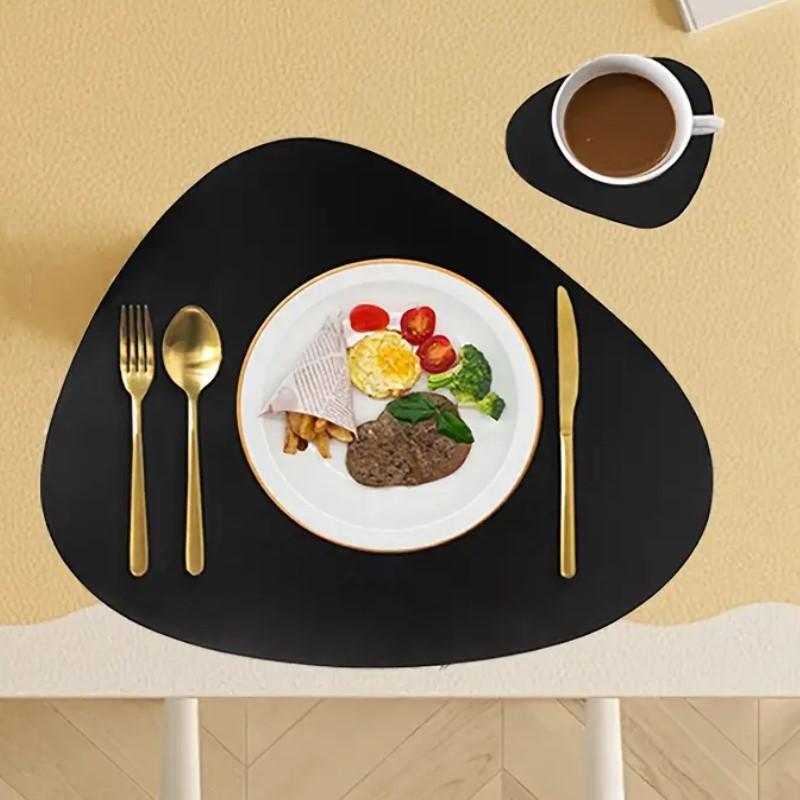 1/4/6 Sets Black Table Placemats and Coasters Oval Shaped Table Mats Pad Kitchen Accessories Place Mat for Indoor Outdoor