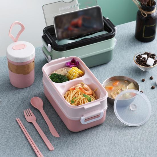 Коробка для обеда Bento Box, 1050 мл, двухслойная, герметичная, безопасная для пищевых продуктов, термостойкая с посудой, коробка для бенто, товары для дома