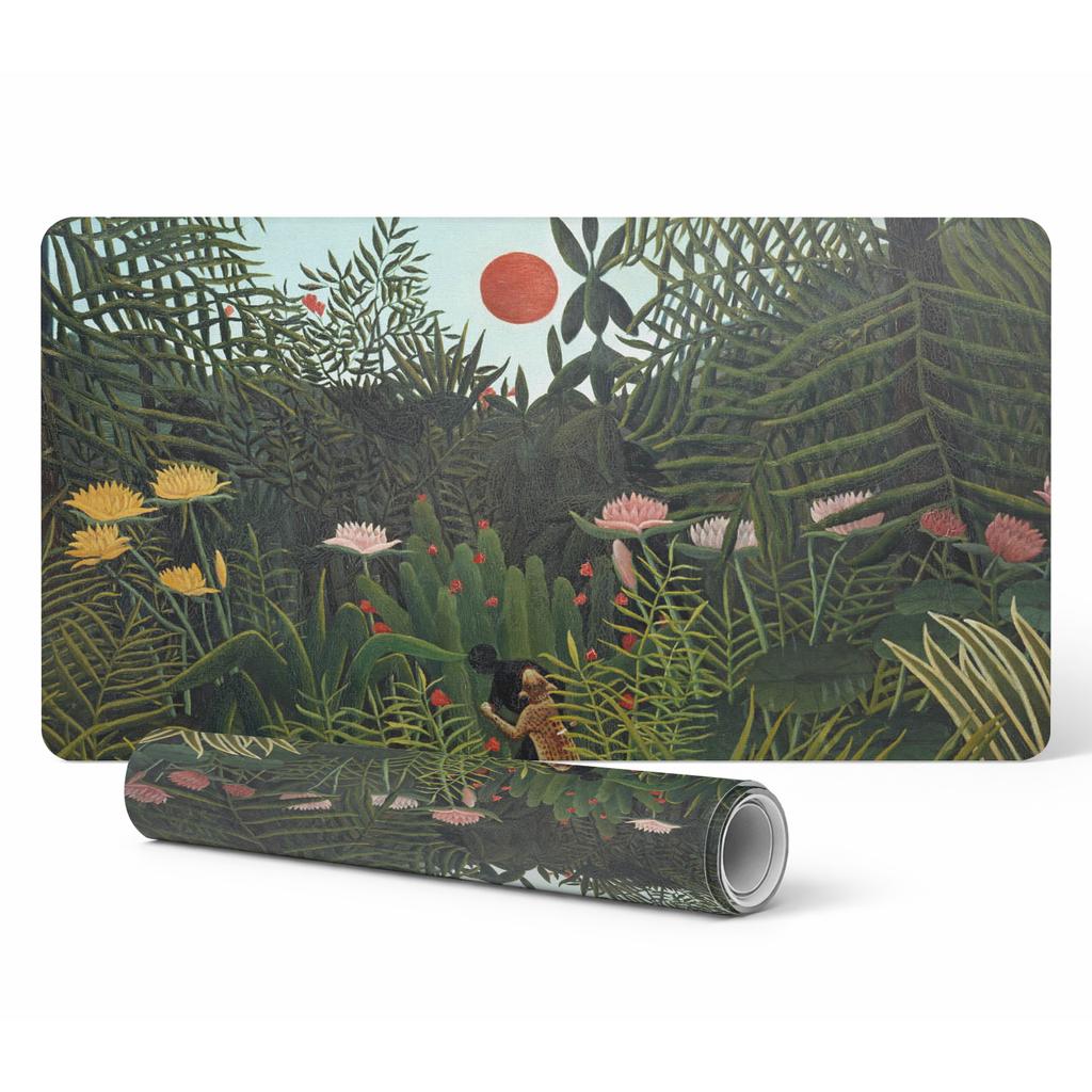 Vinyl Desk Mat with Stylish Jungle Sunset Print 120x60 cm