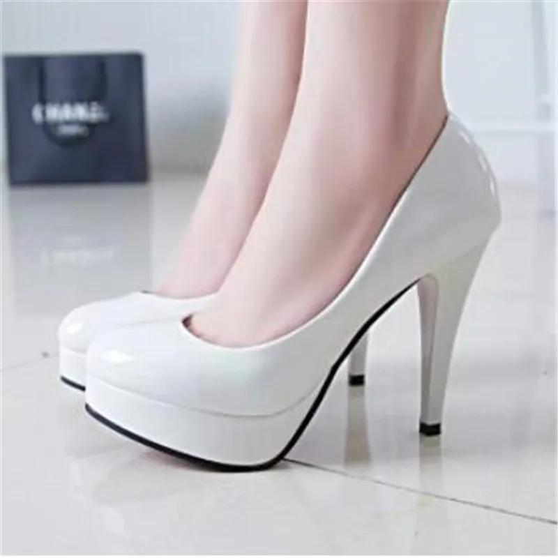 Women Pumps Fashion Classic Patent Leather High Heels Shoes Nud Head Paltform Wedding Women Dress Shoes Plus Size 34-42