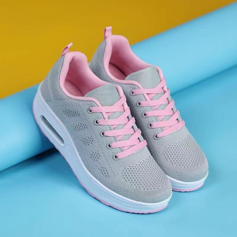 Весенне-летняя новая повседневная обувь из сетчатой ткани, женская дышащая и универсальная, простая спортивная модная обувь, высокие туфли на толстой подошве