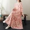 Круглый вырез с длинным рукавом Богемная одежда ретро осень хлопок льняные платья винтажное повседневное цветочное принтованное длинное платье для женщин