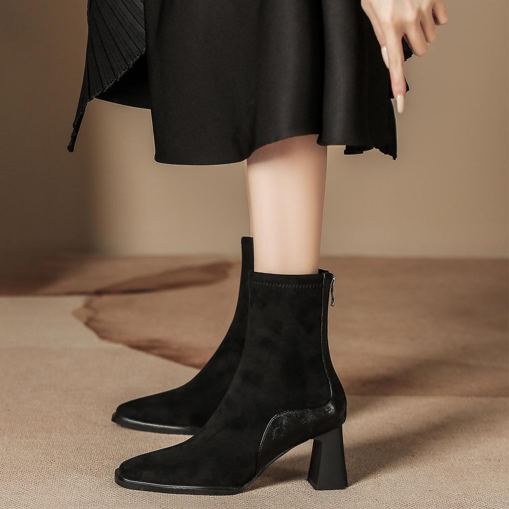 Winter Small Medium Boots Children's Color Matching Women's Thick-soled Martin Boots Custom Rear Zipper Thick Heel Suede Short Boots