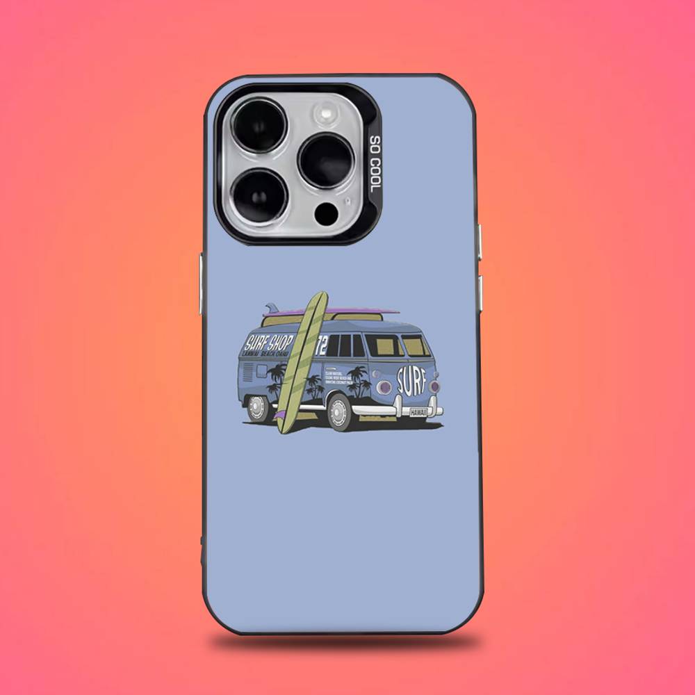 Combi Van Surfs Phone Case For iPhone 16,15,14,13,12,11,Pro,Max,Plus,Mini,XS,SE Anti Fall Black Matte Hard Bumper