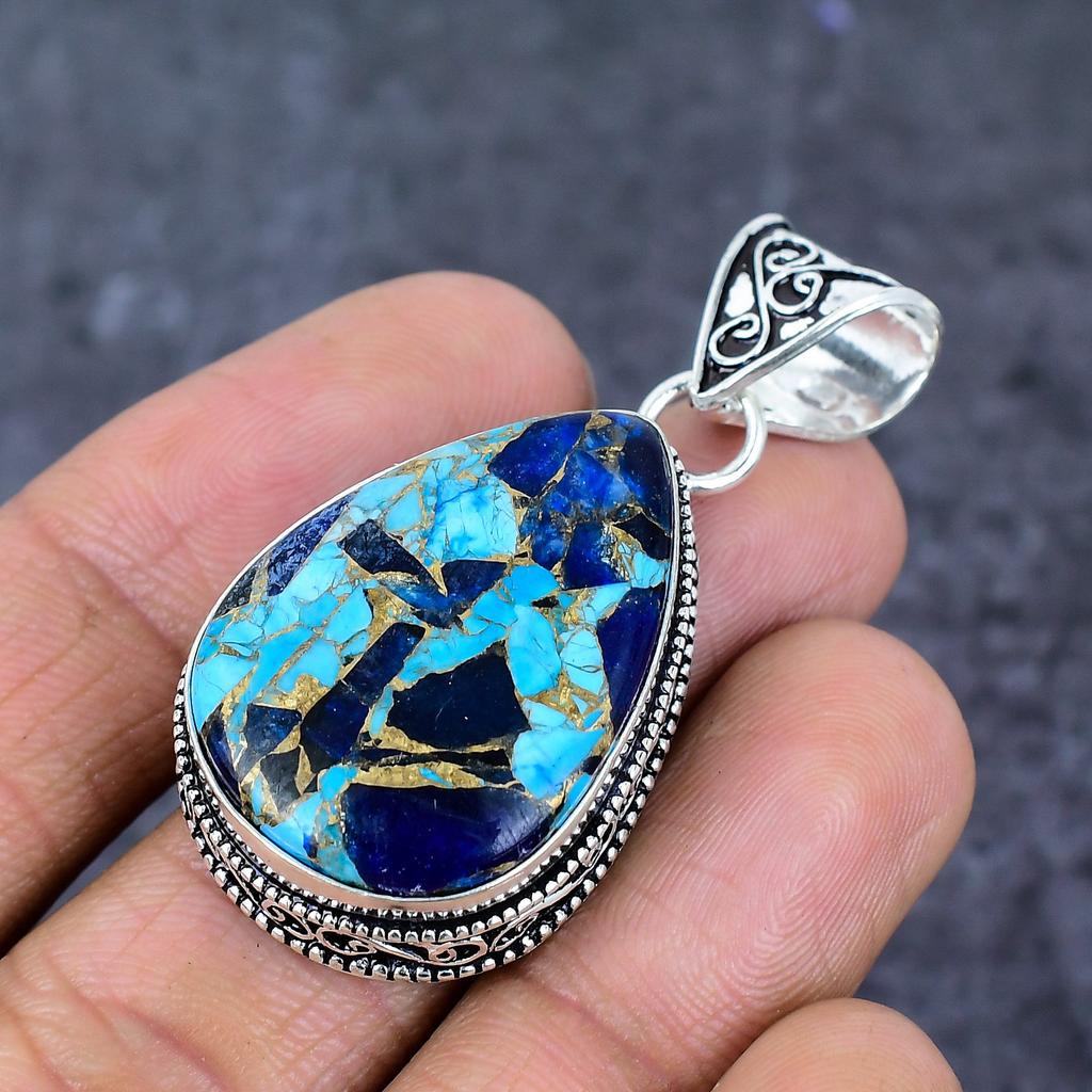 Натуральный драгоценный камень из раковины морского ежа 925 пробы Стерлинговое серебро Ювелирное изделие Подвеска 2,05" ET-4790