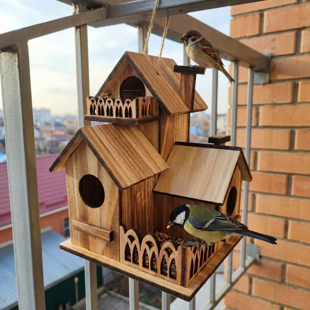Handmade Wooden Bird House Waterproof Bird Nesting Box Creative Wild Birds Habitat Garden