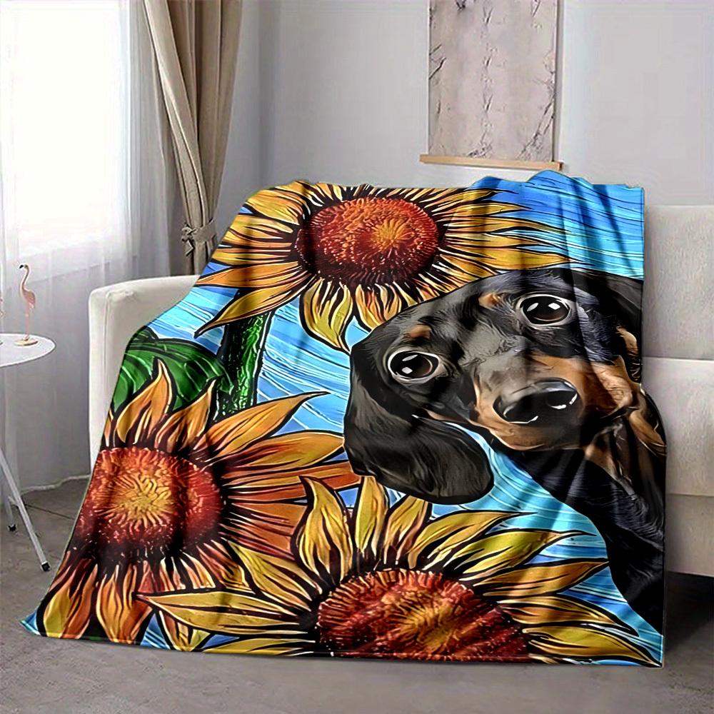 1PC Sunflower Dachshund Print Blanket, Throw For Sofa, Bed, Travel, Printing Blanket With Soft And Warm Fabric yy250918167