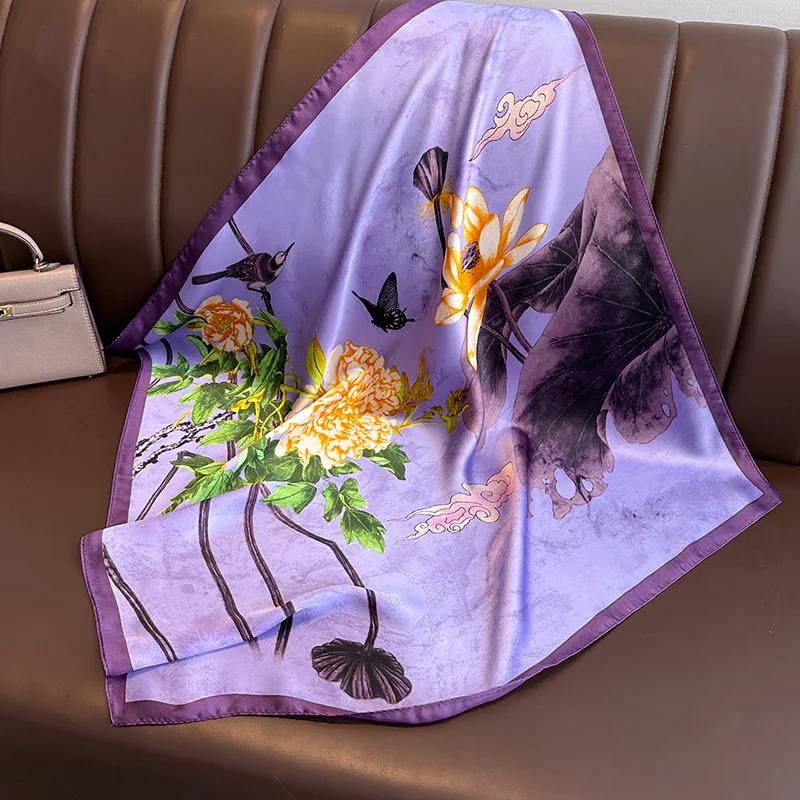 Silk Satin Neck Scarf For Women Fashion Bandana Head Small Hijab Scarves 70cm Square Kerchief Luxury Print Hair Scarf For Ladies