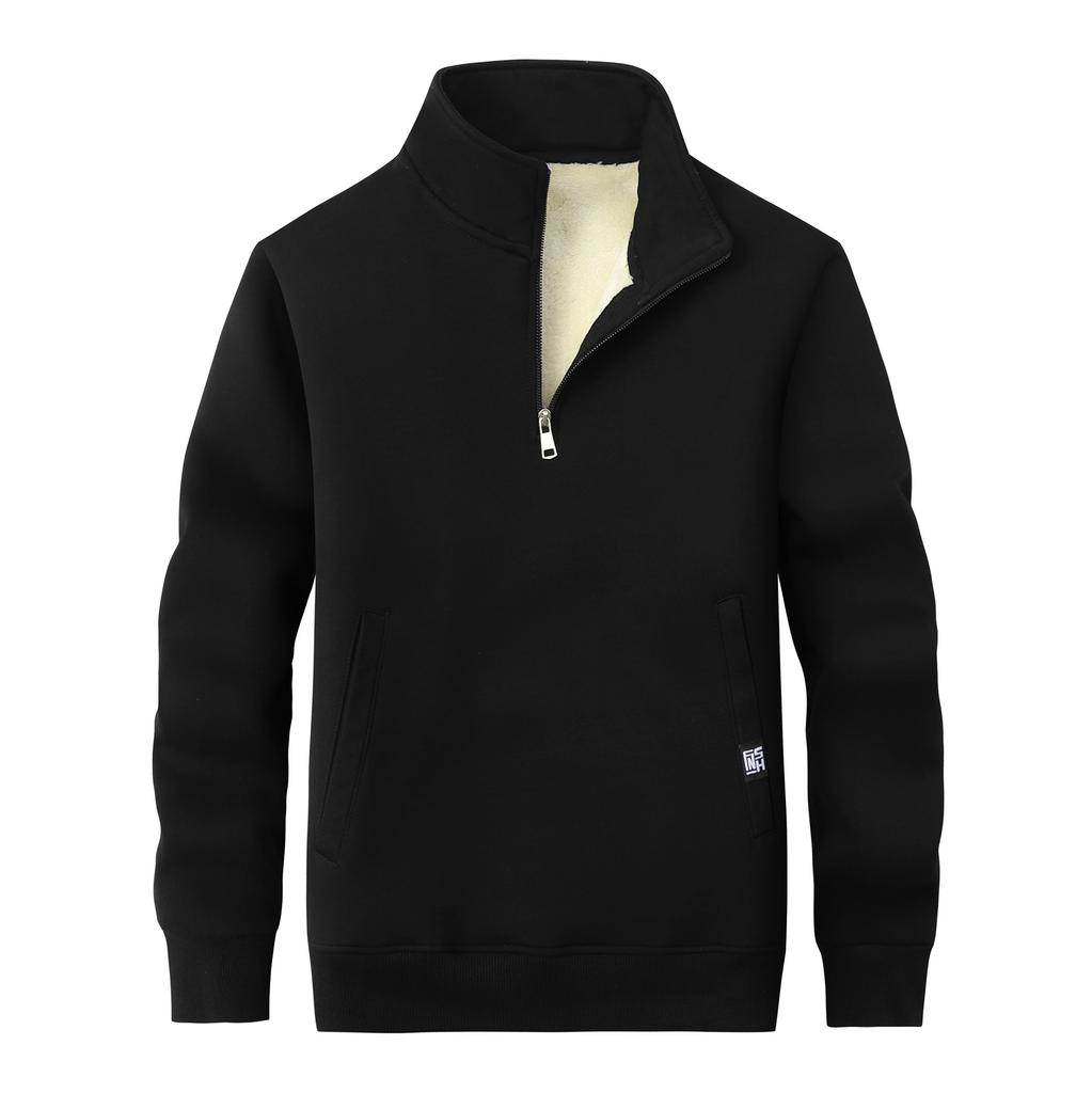 Men's Washed Sweater Lamb Fleece Stand-up Collar Loose Warmth Plus Velvet Thickened Long-sleeved Top