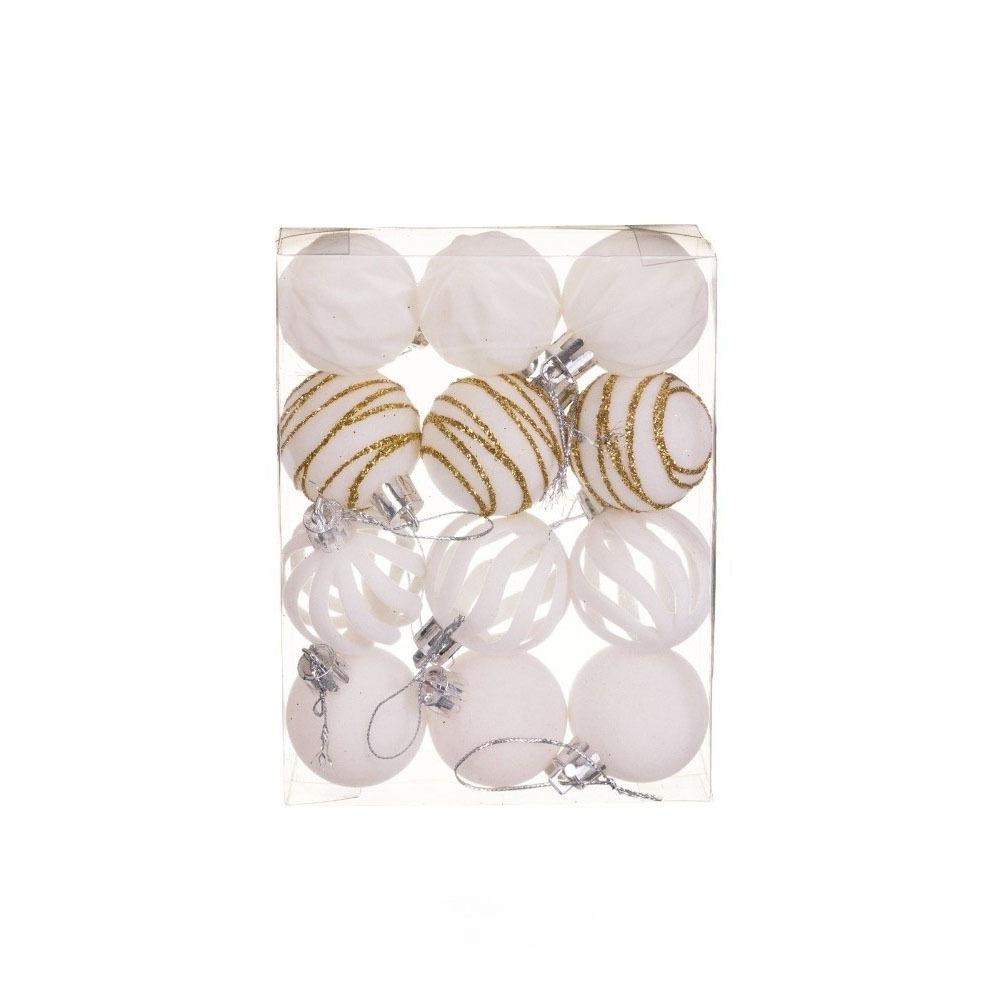 12pcs/Set 4CM Christmas Ball Ornaments Sparkling Velvet Christmas Spheres Plastic Flocking Christmas Tree Props Christmas Party