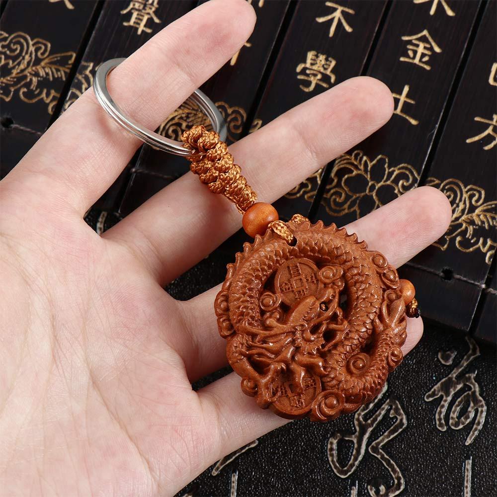 Car Key Ring Gift Key Chain Lucky Mascot Mahogany Engraving Wood Keyring Chinese 12 Zodiac Keychain