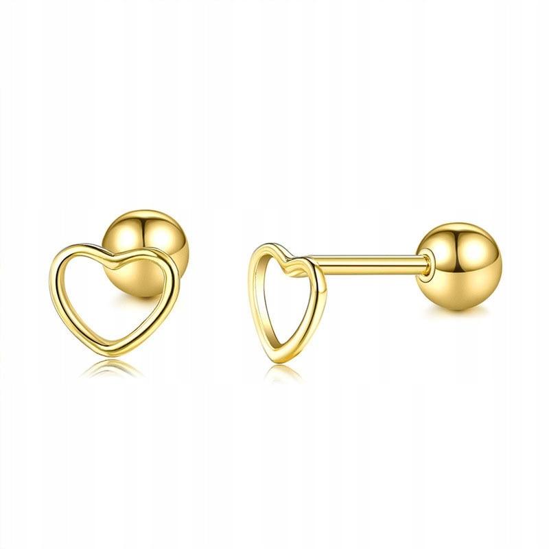 Cercei Dama Inimioare Silver Plated with Gold 1.3 Cm Gold - Heart Earrings for Women, 925 Silver Jewelry, Perfect Gift
